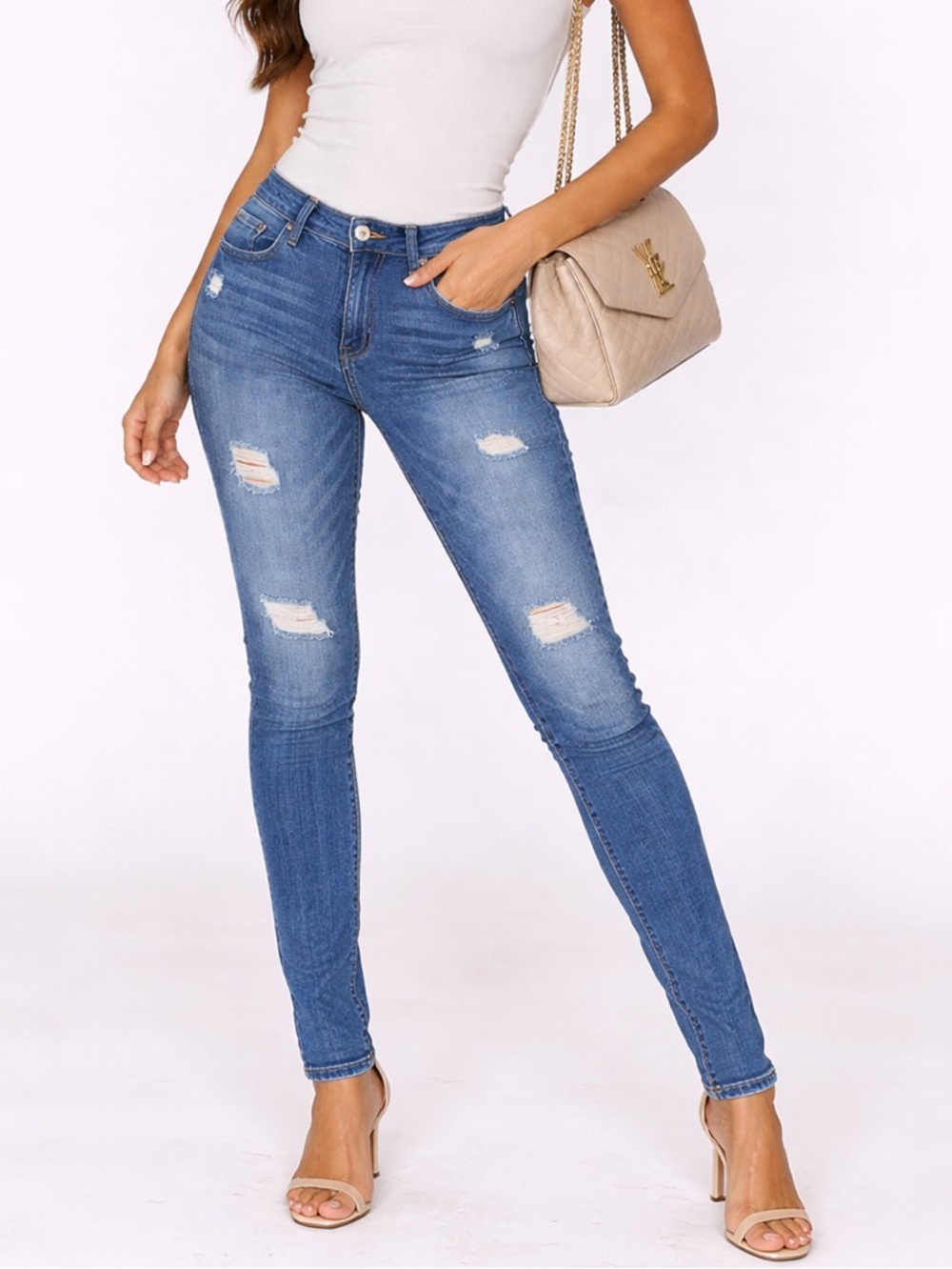 Current/Elliott The Skinny Jeans Wishing Well Destroy 24 Shredded Retro